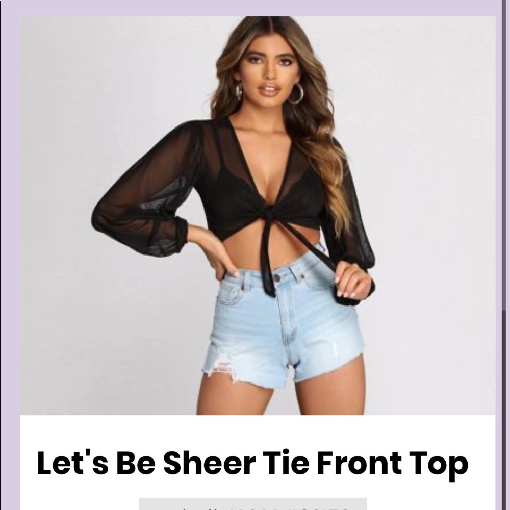 Black Tie Front Sheer Top